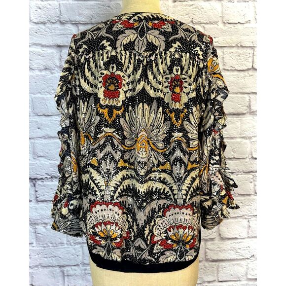Anthropologie Ranna Gill Womens XS Blouse Top Shirt Dressy Boho Tie Neck Sequin‎ - Picture 2 of 14